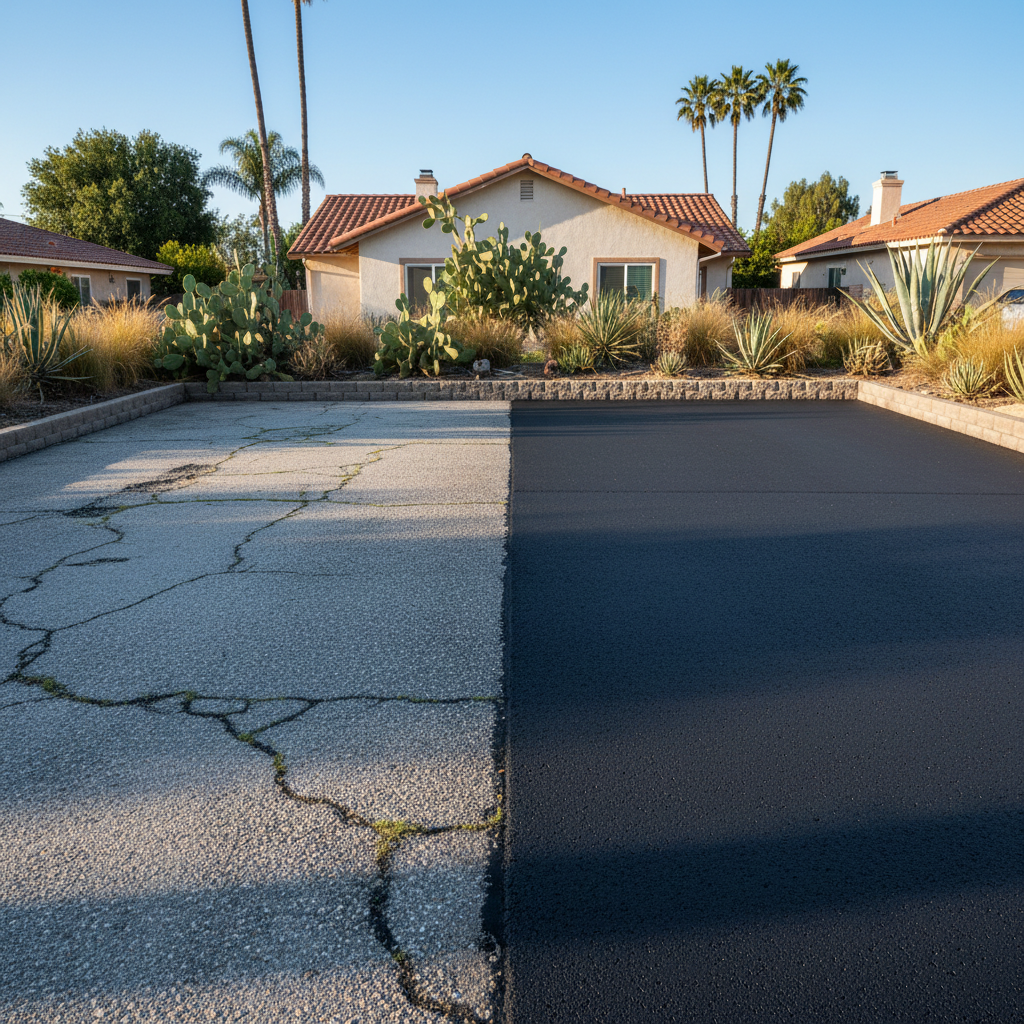 Completed asphalt paving work at a residential property in Los Angeles, CA