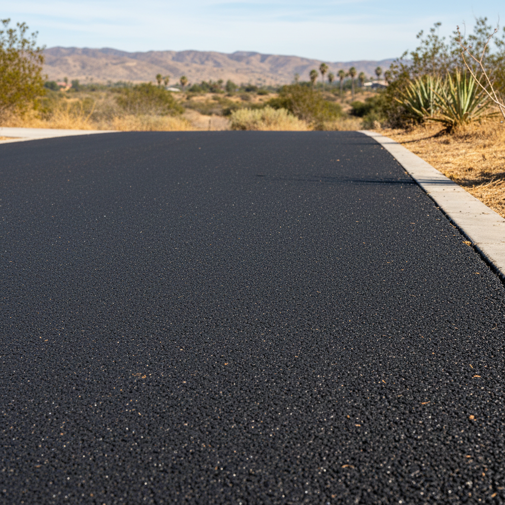 Completed asphalt paving work at a residential property in Banning, CA