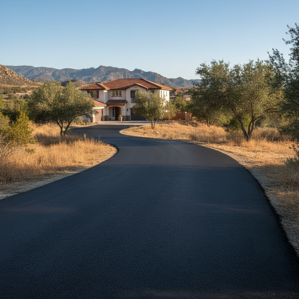 Completed asphalt sealcoating work at a residential property in Banning, CA
