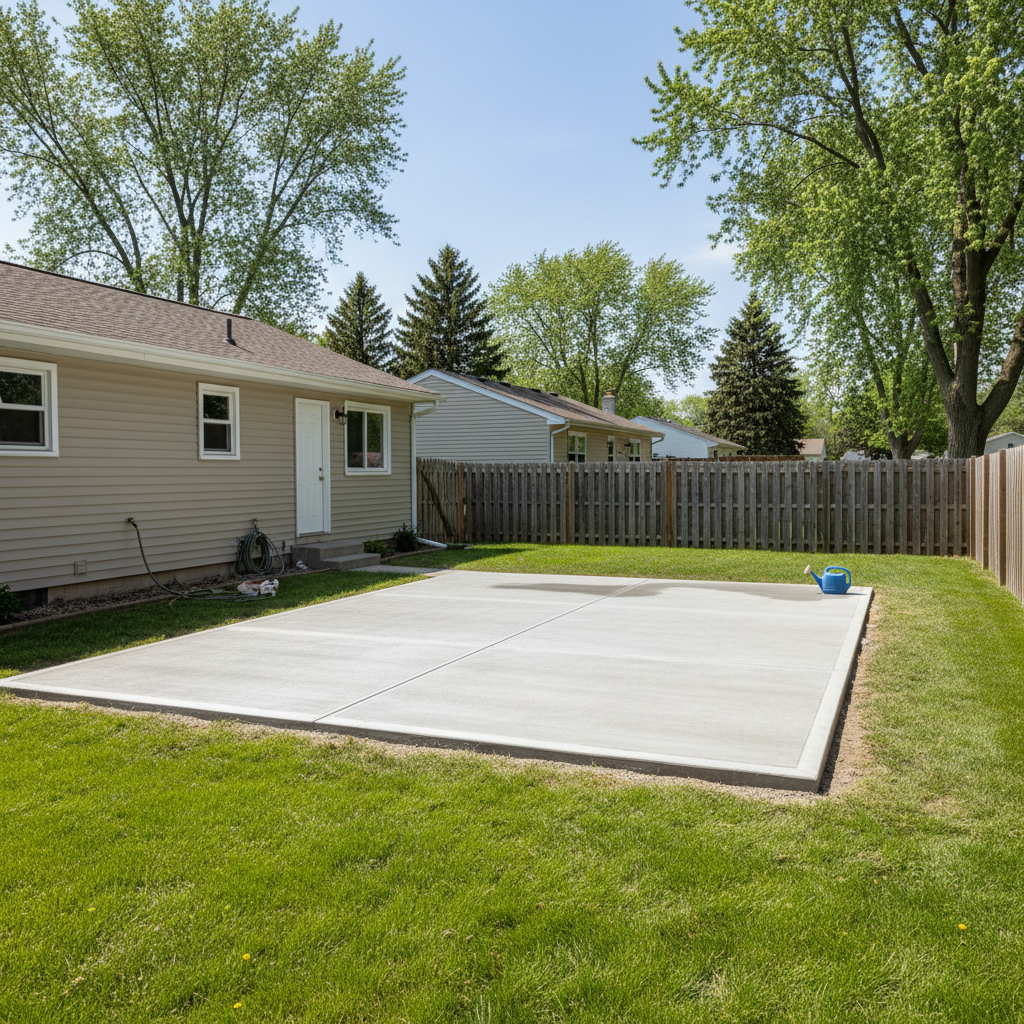 Completed concrete patios work at a residential property in Waukegan, IL