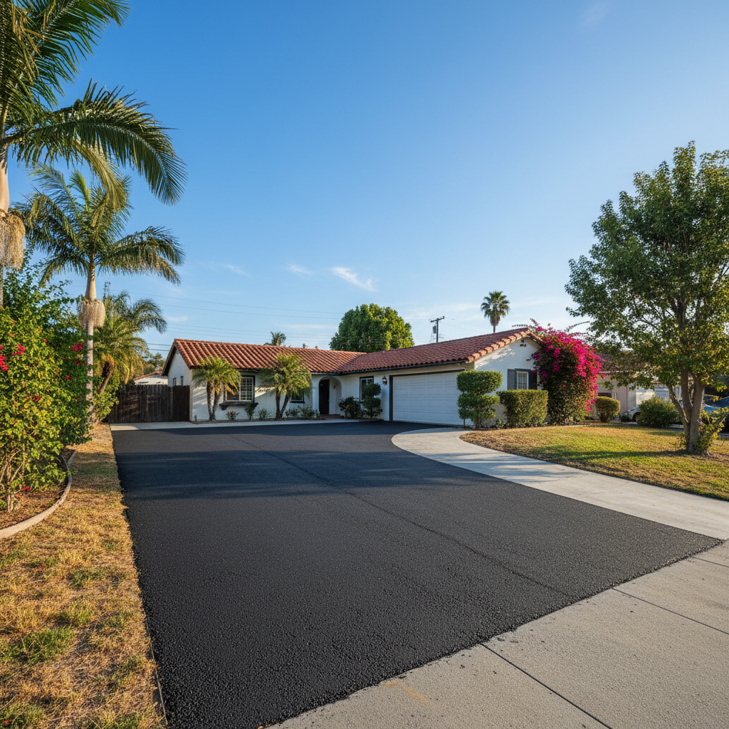Completed asphalt repair work at a residential property in Los Angeles, CA