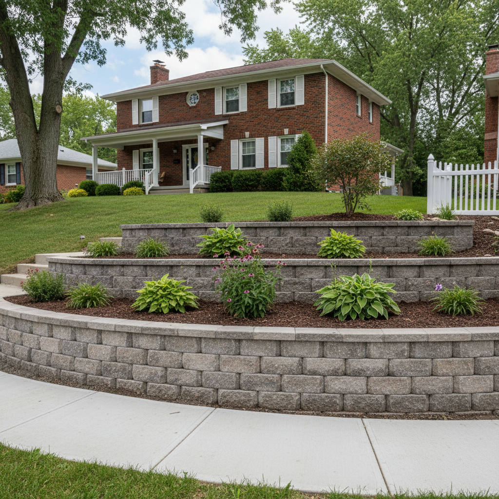 Completed concrete retaining walls work at a residential property in Cicero, IL