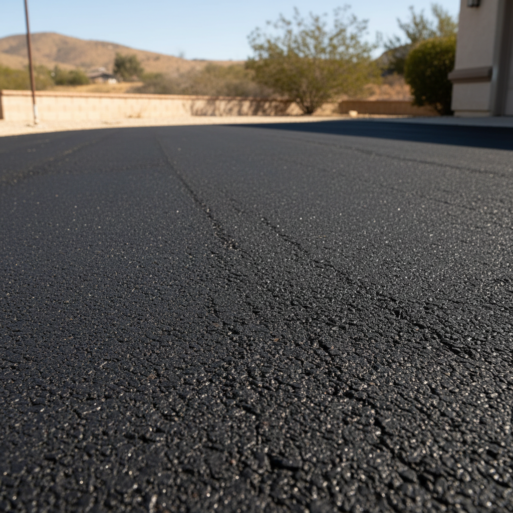 Completed asphalt repair work at a residential property in Banning, CA