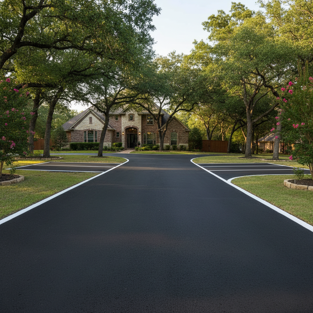 Completed asphalt striping work at a residential property in Temple, TX
