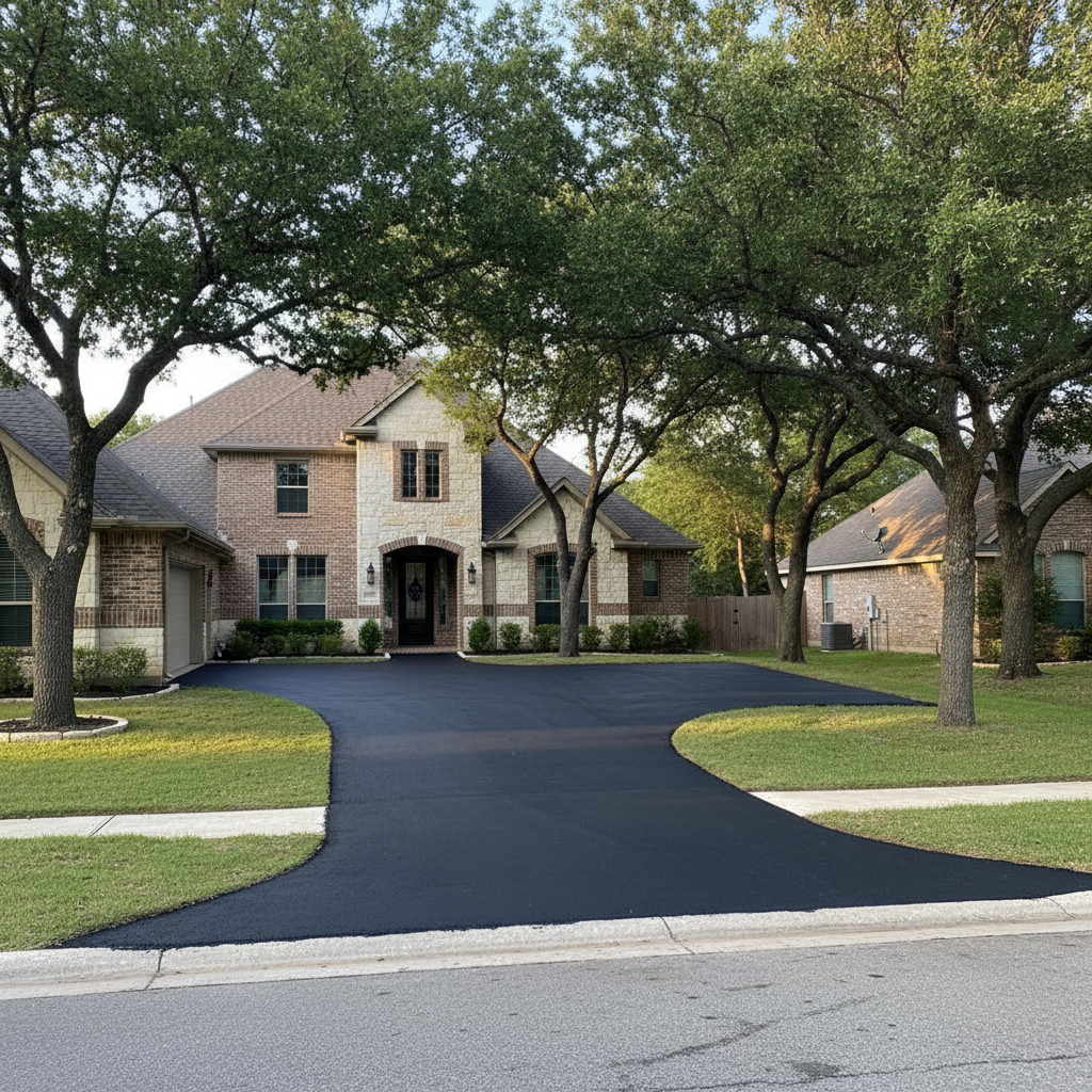 Completed driveway paving work at a residential property in Temple, TX