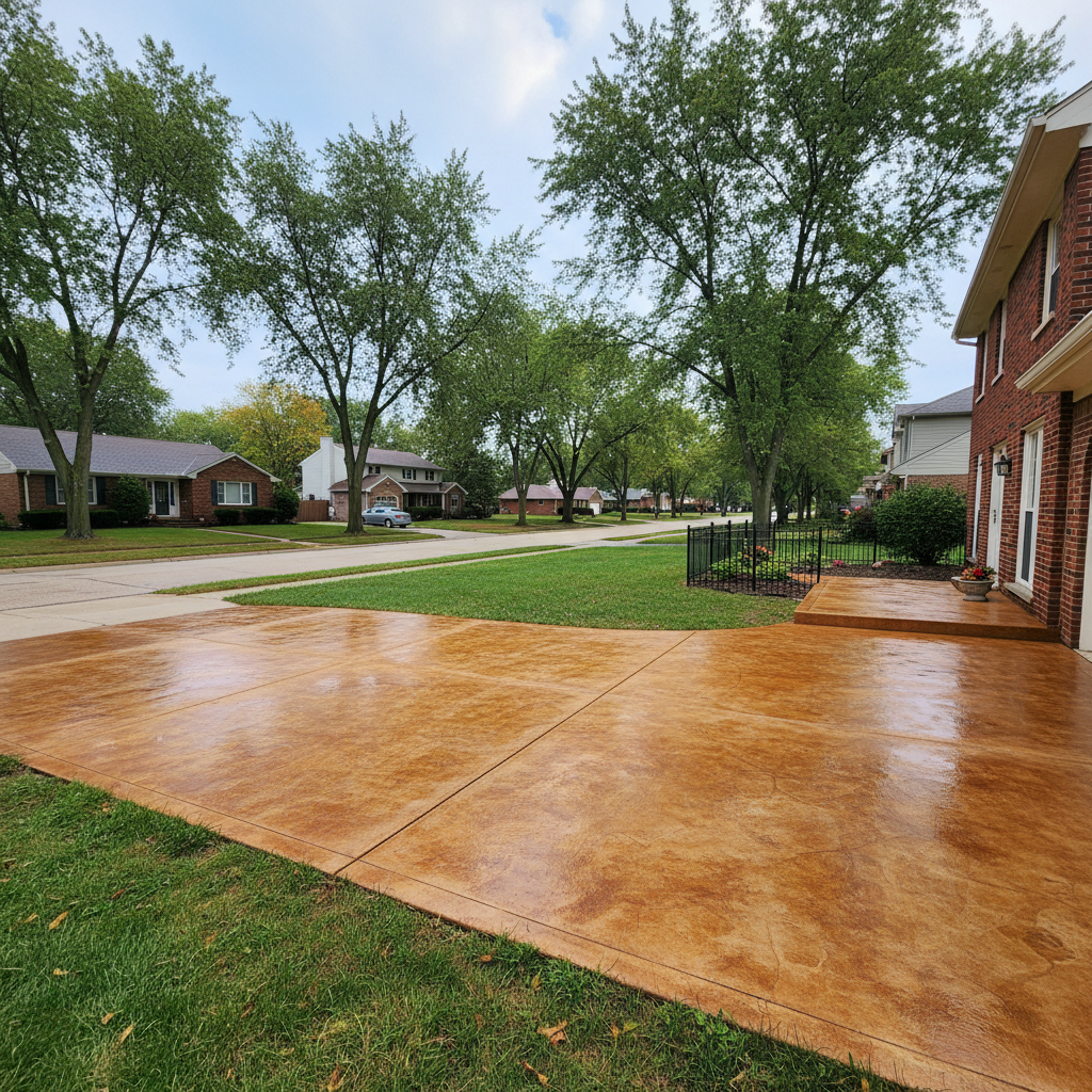 Completed concrete staining work at a residential property in Waukegan, IL
