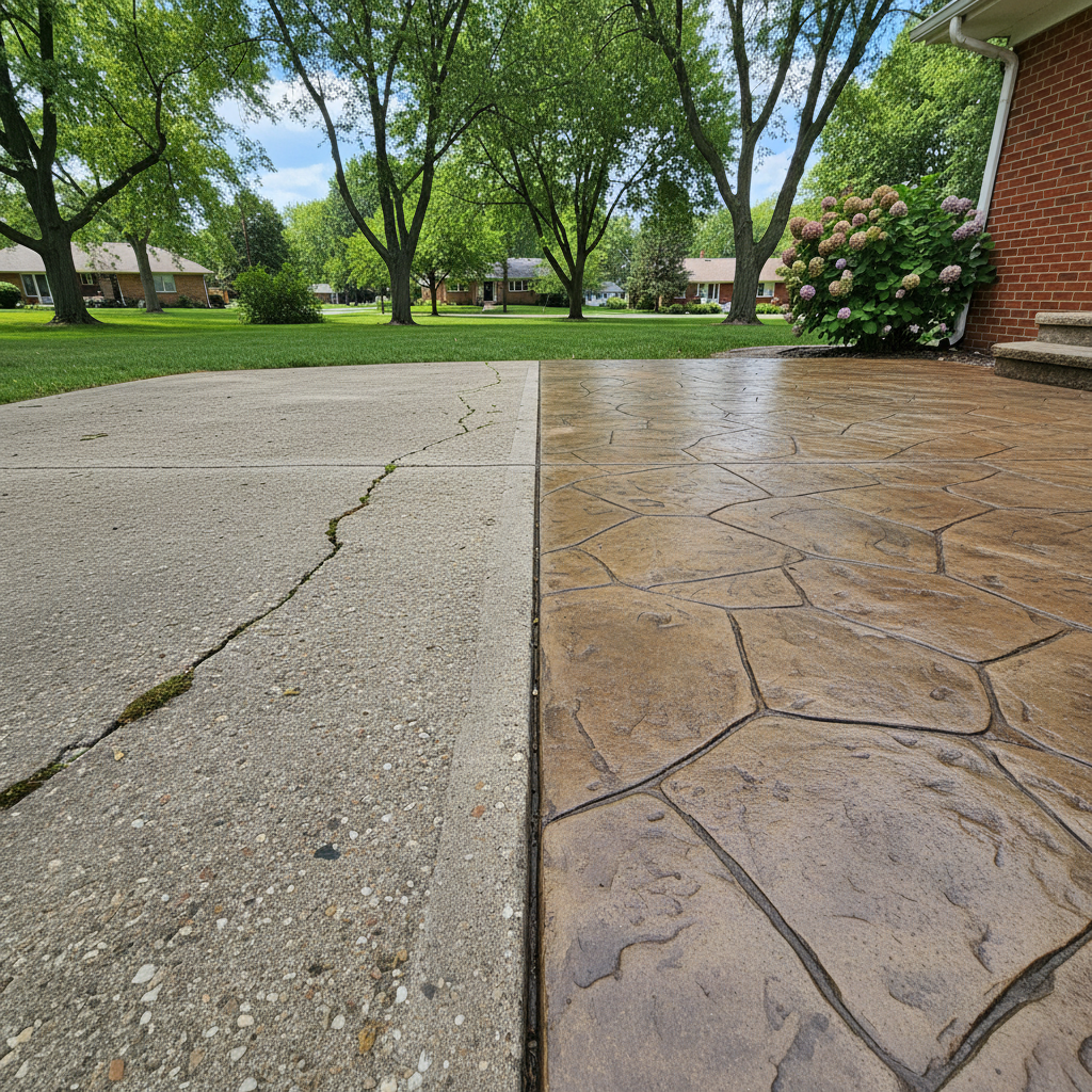 Completed stamped concrete work at a residential property in Schaumburg, IL