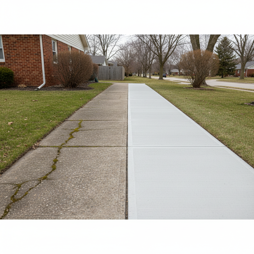 Completed concrete sidewalks work at a residential property in Waukegan, IL