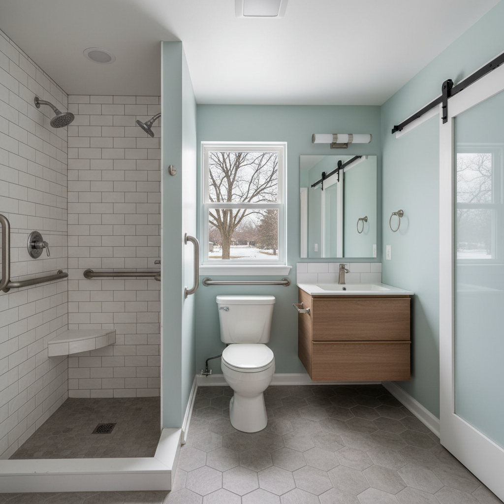 Completed handicap accessible bathrooms work at a residential property in Rockford, IL