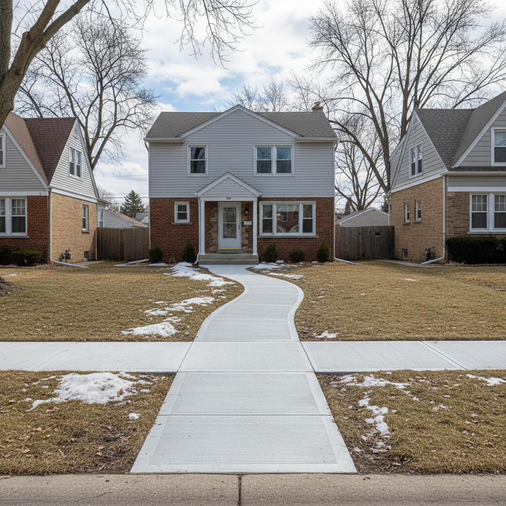 Completed concrete sidewalks work at a residential property in Cicero, IL