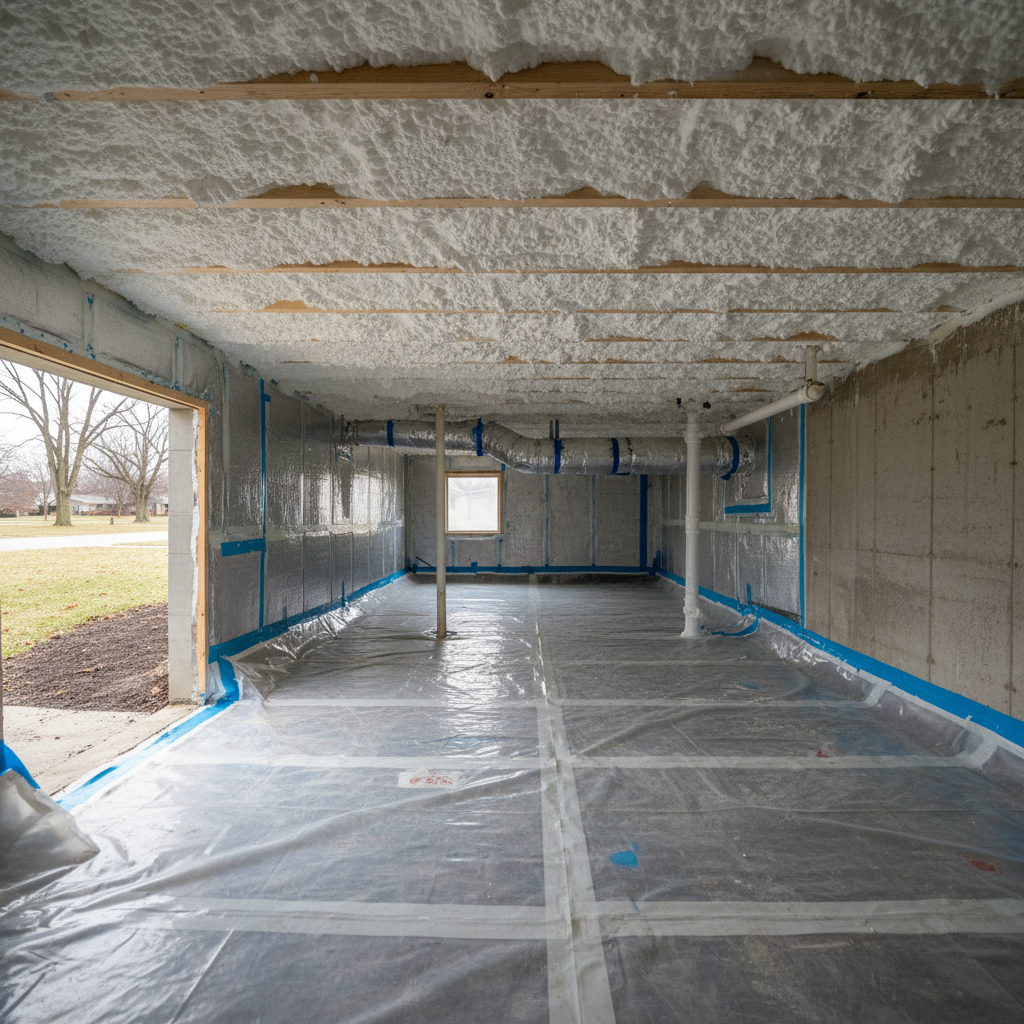 Completed crawl space insulation work at a residential property in Wheaton, IL