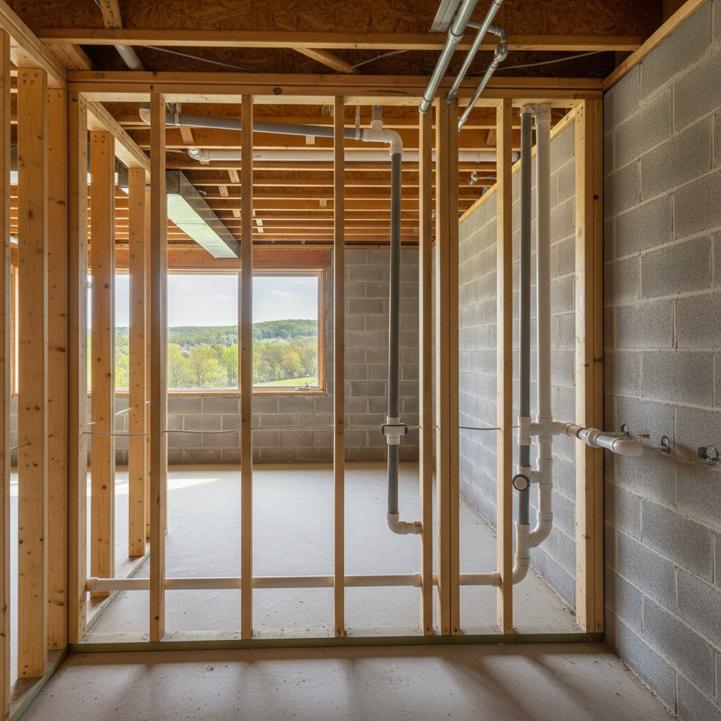Completed plumbing rough-in work at a residential property in Galena, IL