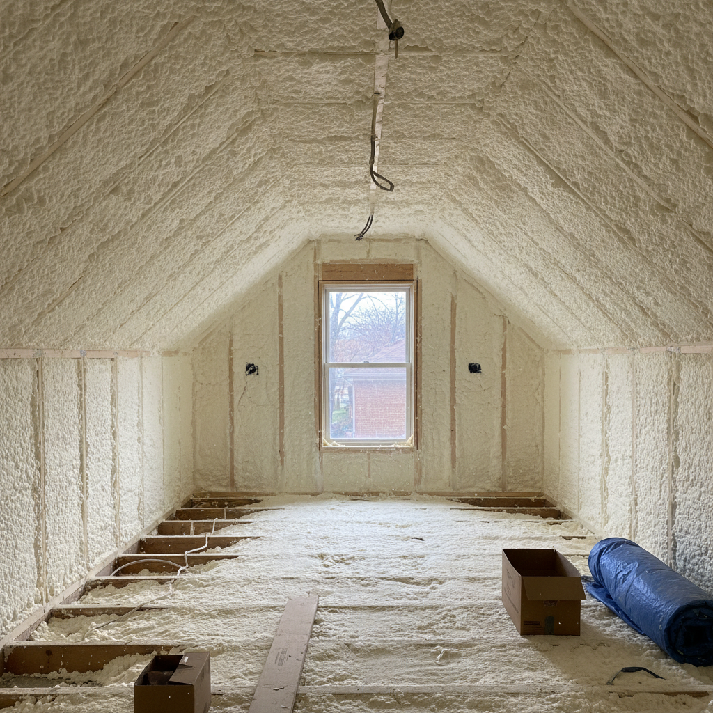 Completed open cell spray foam work at a residential property in Oak Park, IL