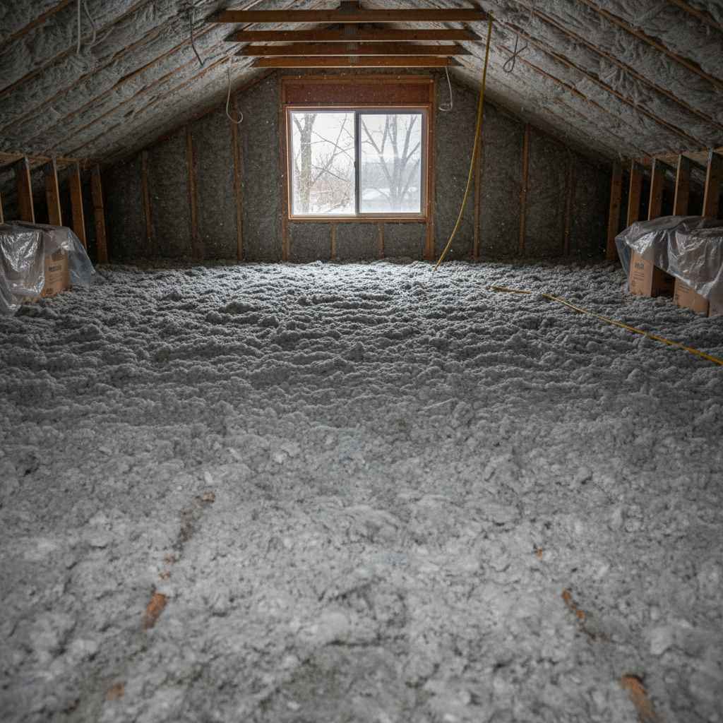 Completed attic insulation work at a residential property in Des Plaines, IL