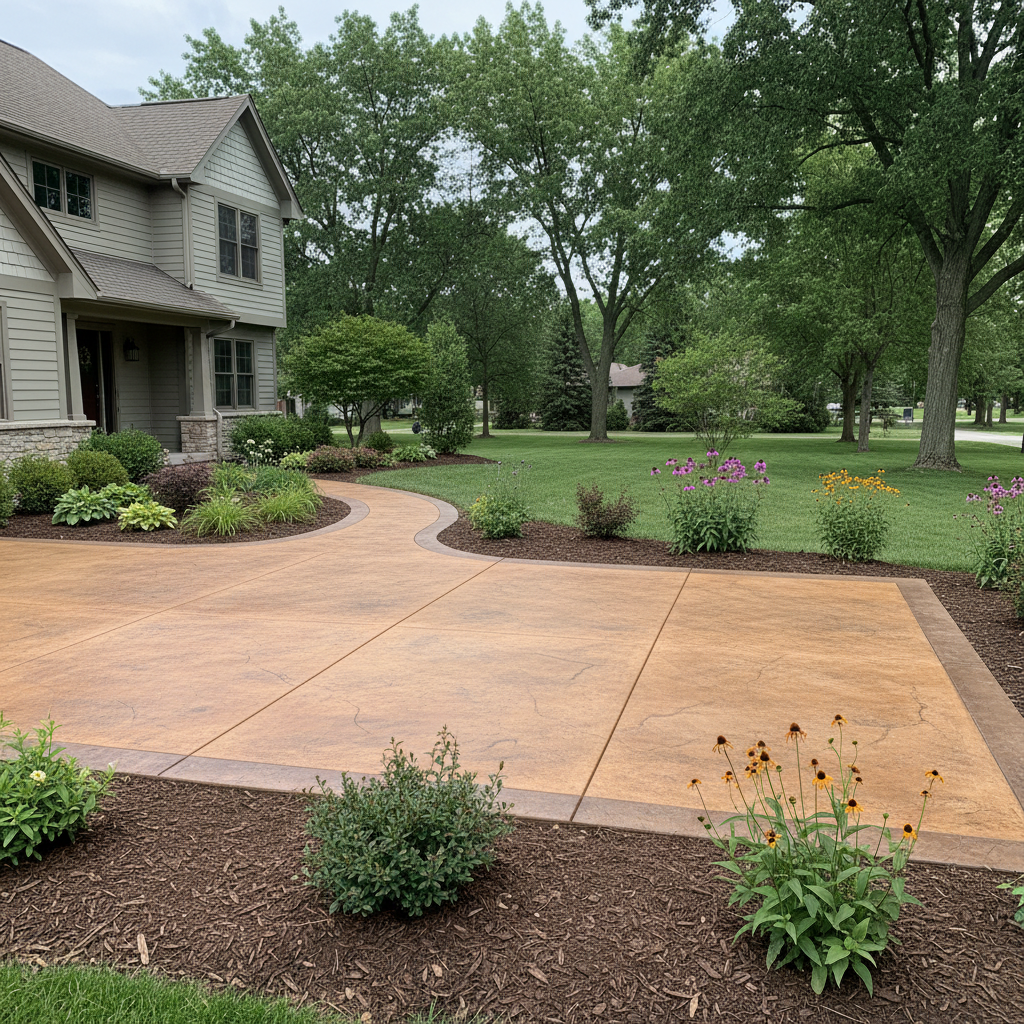 Completed concrete staining work at a residential property in Waukegan, IL