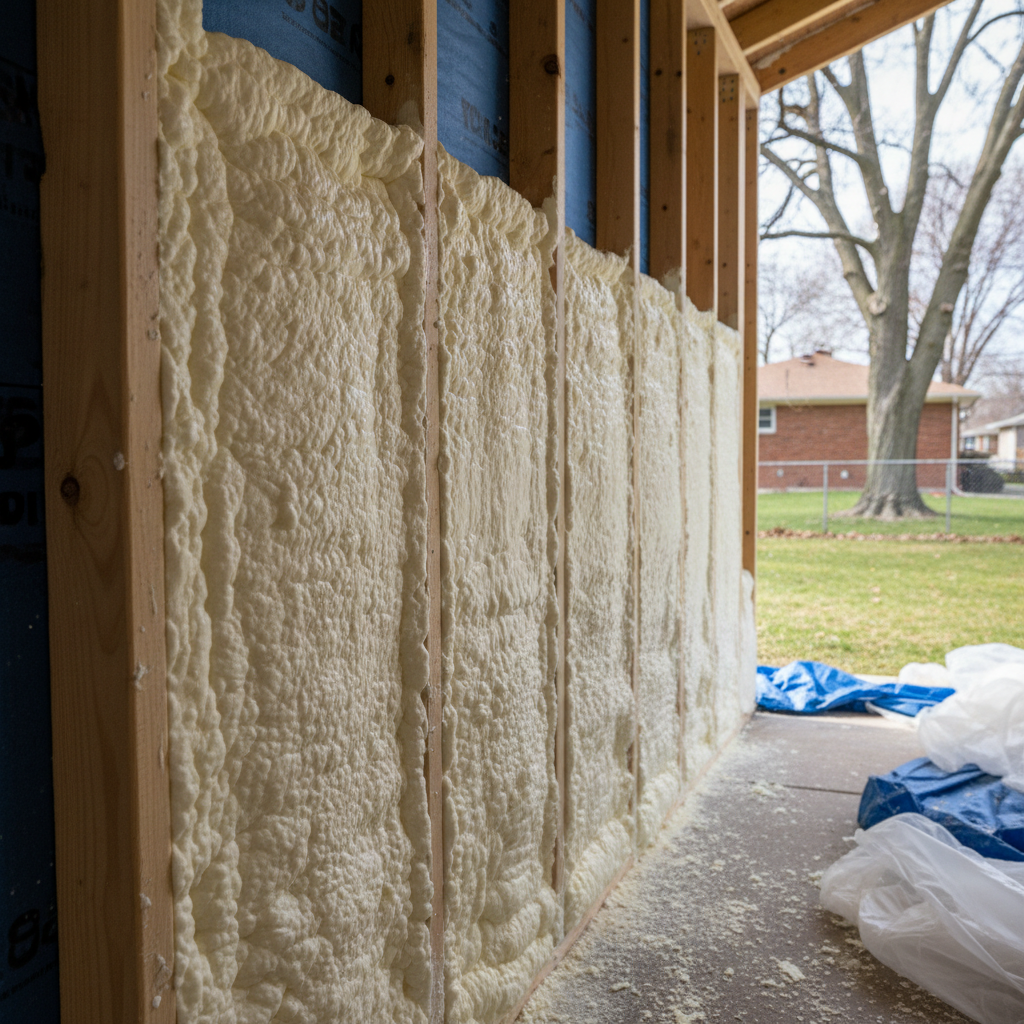 Completed shed insulation work at a residential property in Des Plaines, IL