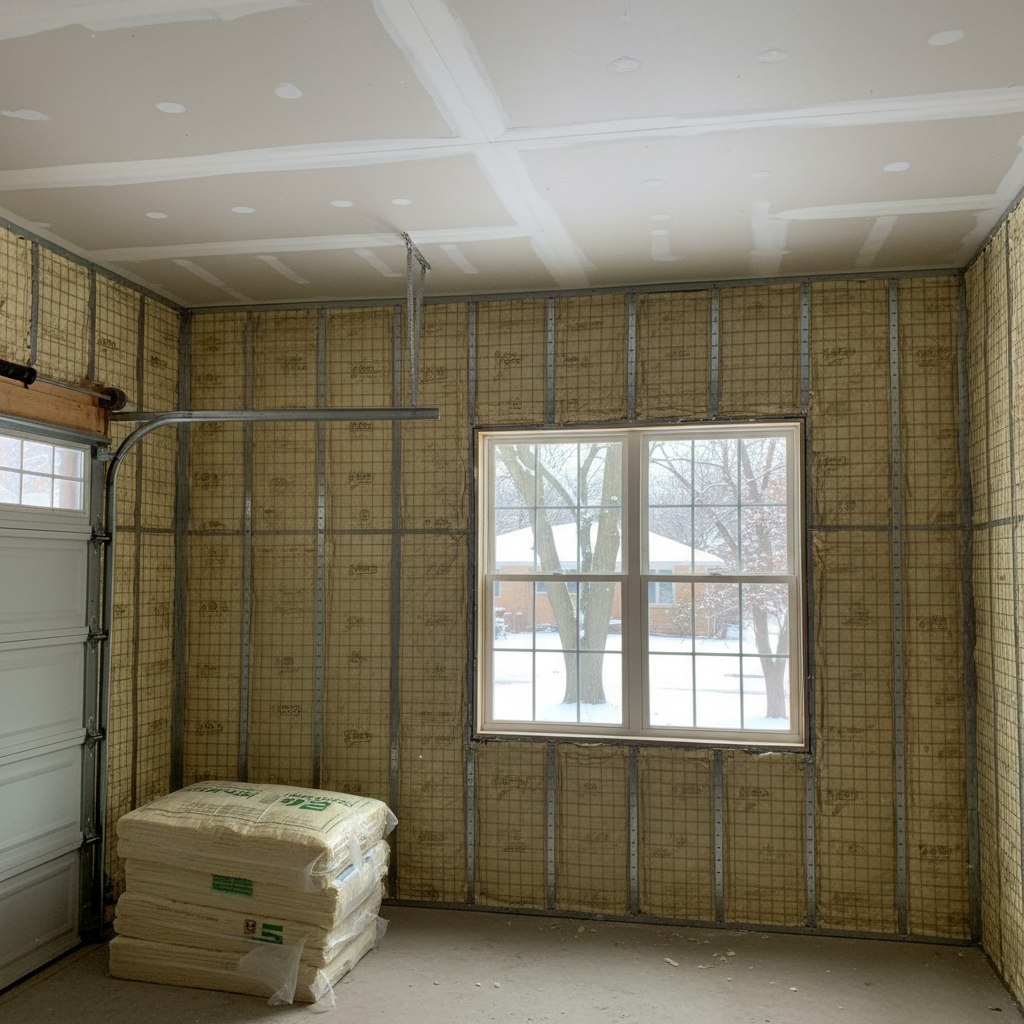 Completed garage insulation work at a residential property in Oak Park, IL