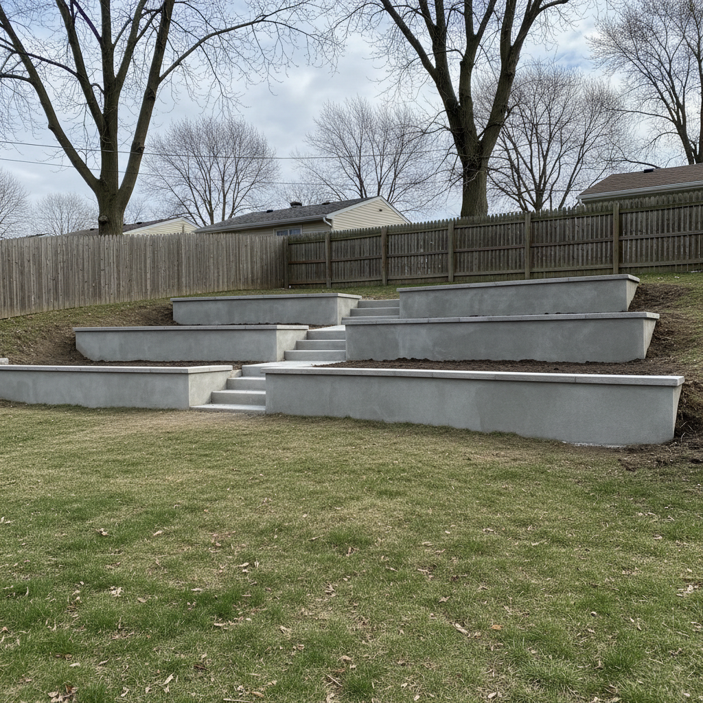 Completed concrete retaining walls work at a residential property in Cicero, IL