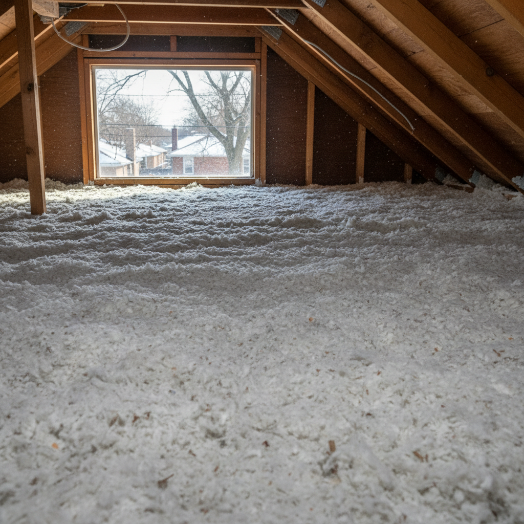 Completed blown-in insulation work at a residential property in Oak Park, IL