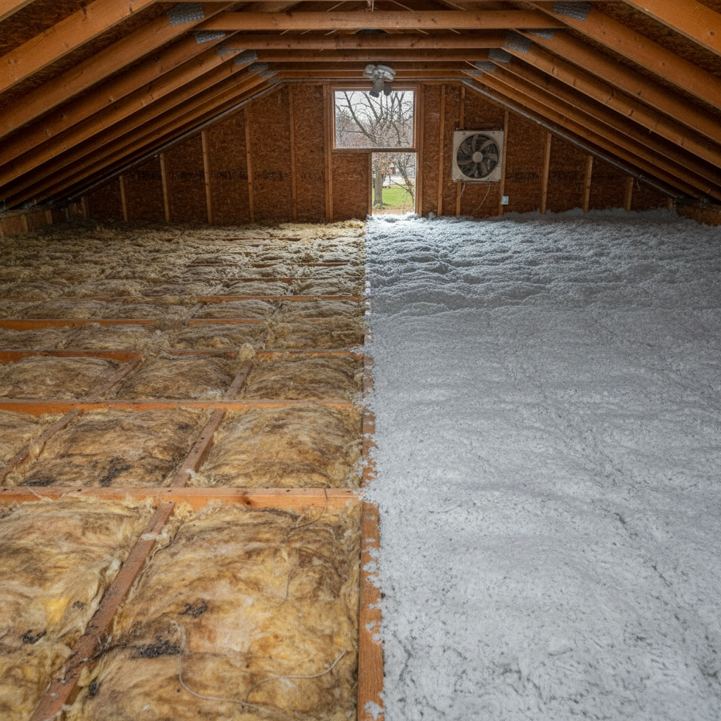 Completed attic insulation work at a residential property in Arlington Heights, IL