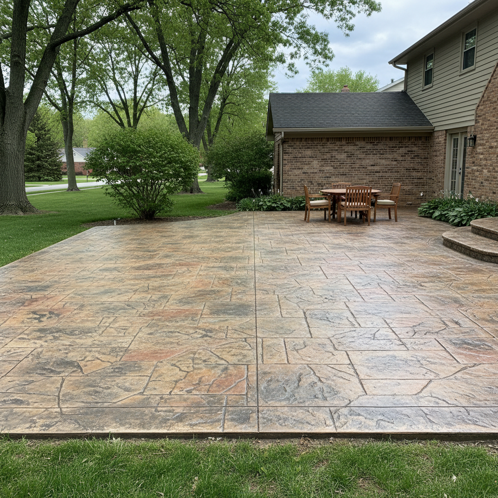 Completed stamped concrete work at a residential property in Schaumburg, IL