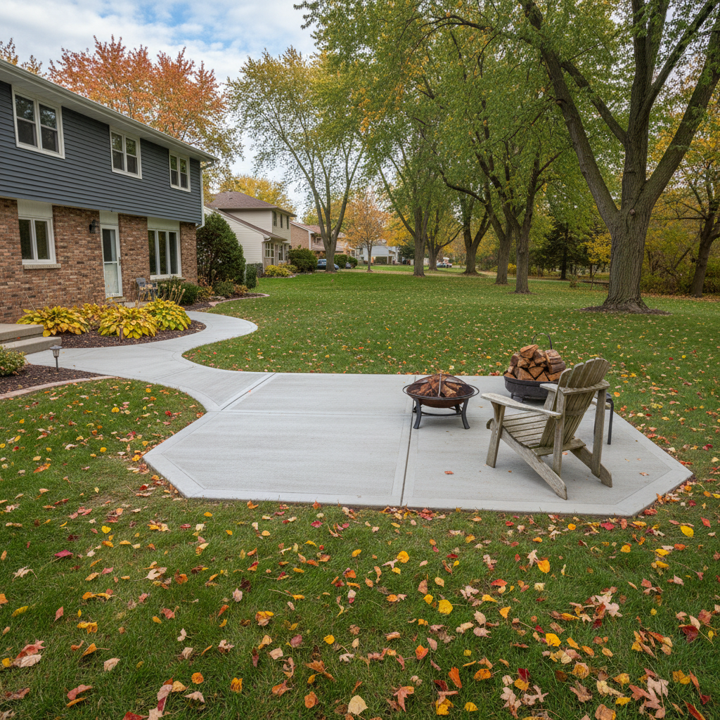 Completed concrete installation work at a residential property in Schaumburg, IL