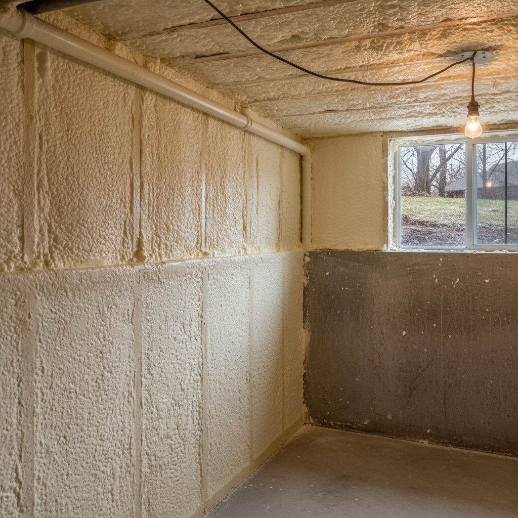 Completed basement insulation work at a residential property in Oak Park, IL