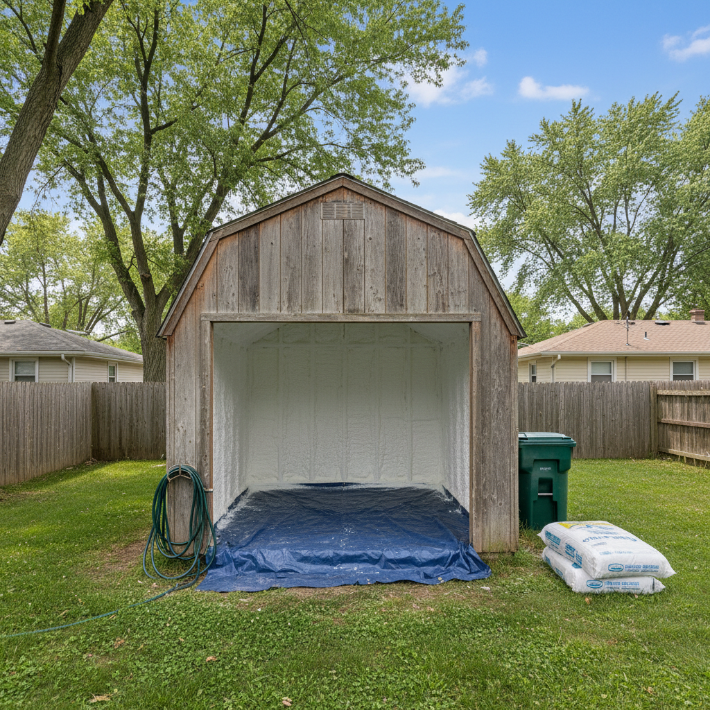Completed shed insulation work at a residential property in Arlington Heights, IL