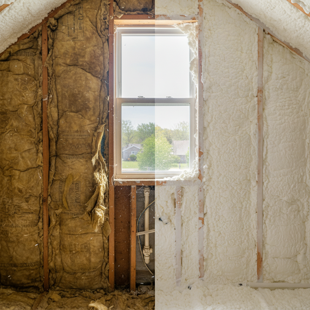 Completed open cell spray foam work at a residential property in Des Plaines, IL