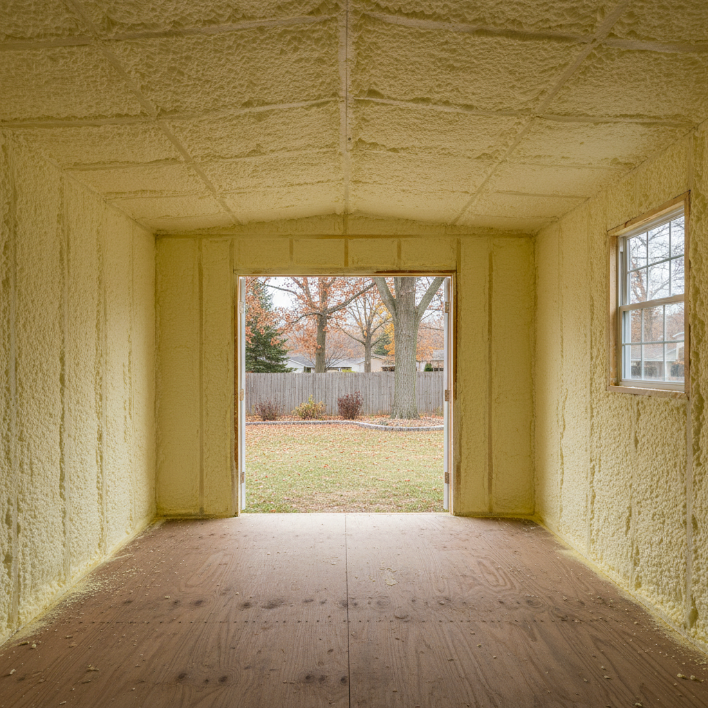 Completed shed insulation work at a residential property in Wheaton, IL