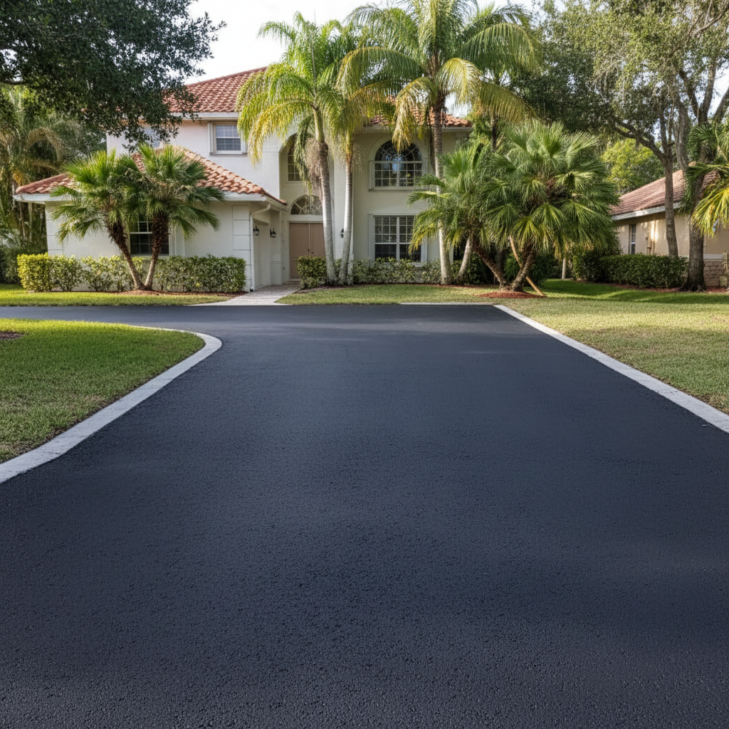 Completed asphalt paving work at a residential property in Sunrise, FL