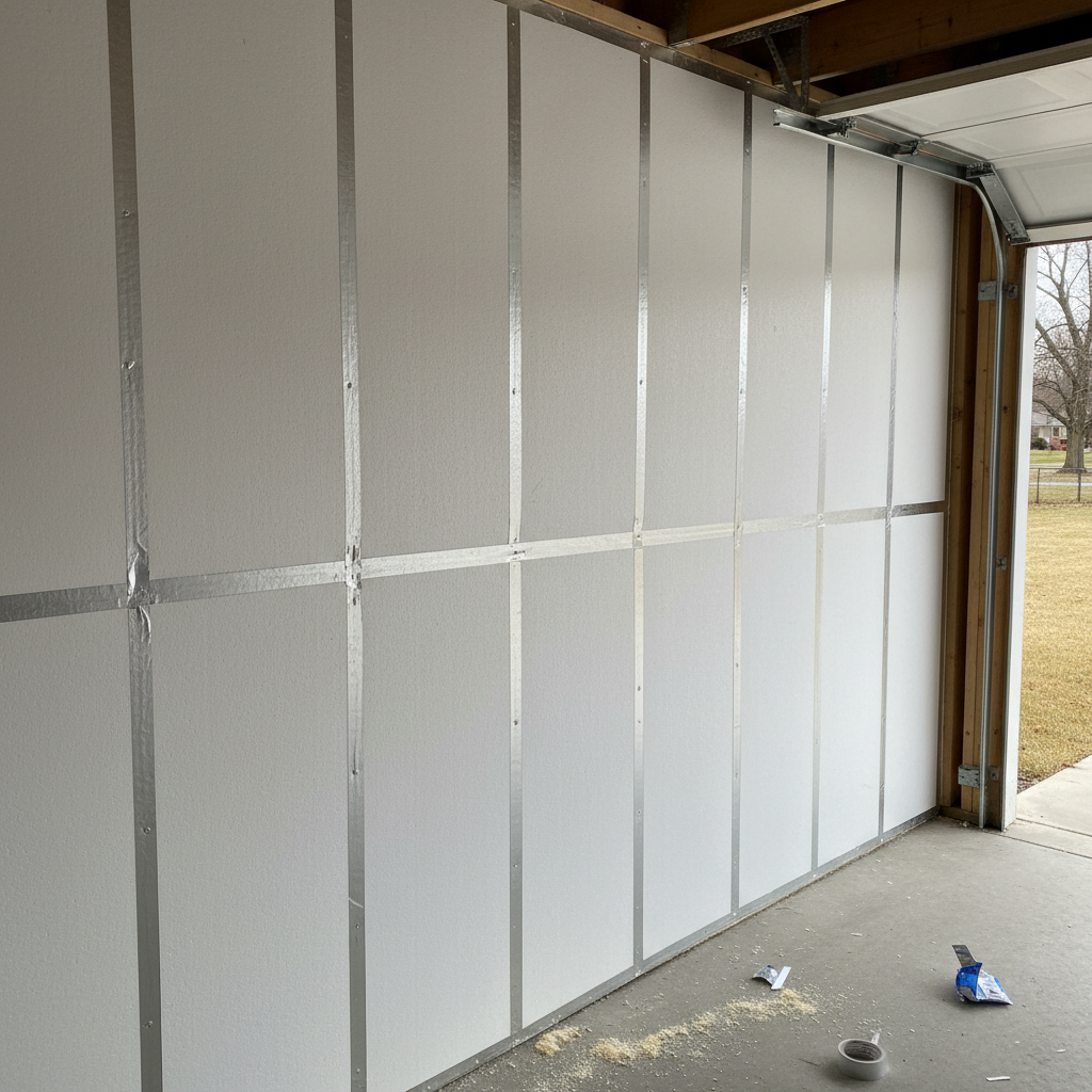 Completed garage insulation work at a residential property in Des Plaines, IL