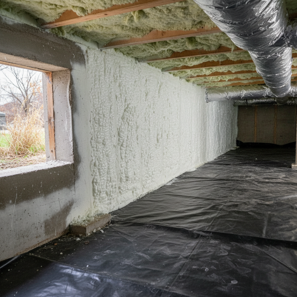 Completed crawl space insulation work at a residential property in Wheaton, IL