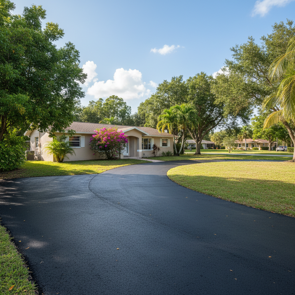 Completed driveway paving work at a residential property in Sunrise, FL