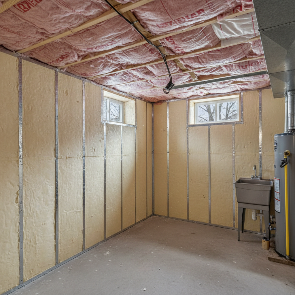 Completed basement insulation work at a residential property in Oak Park, IL