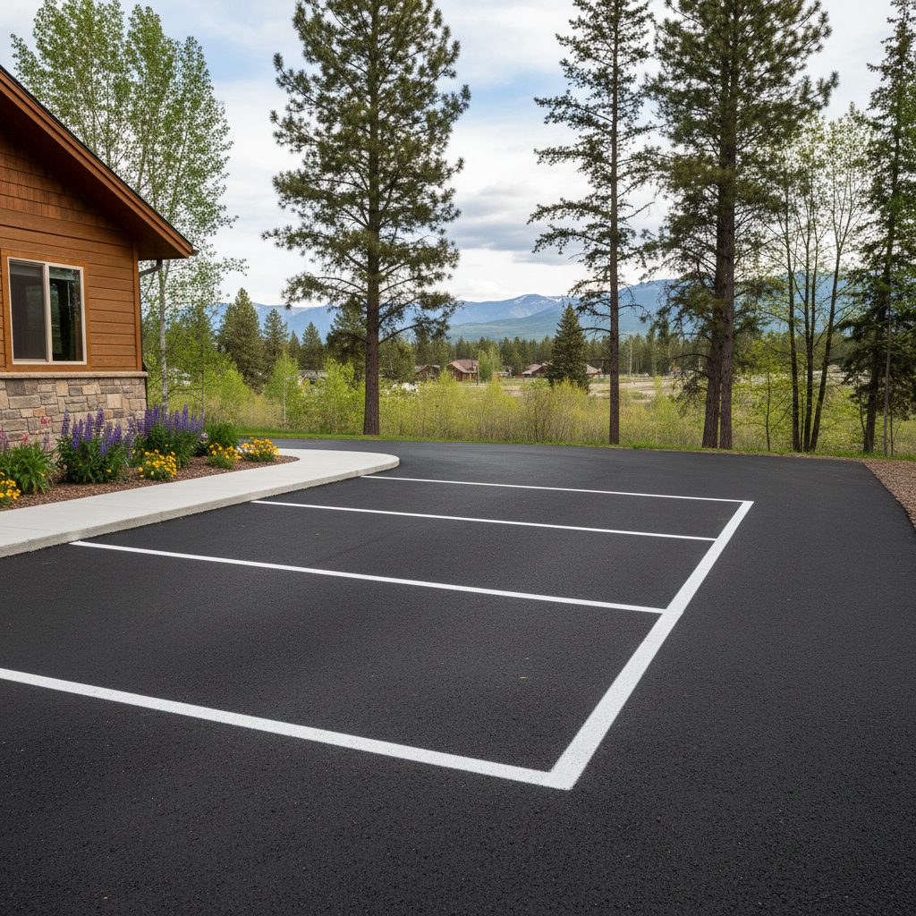 Completed asphalt striping work at a residential property in Bigfork, MT