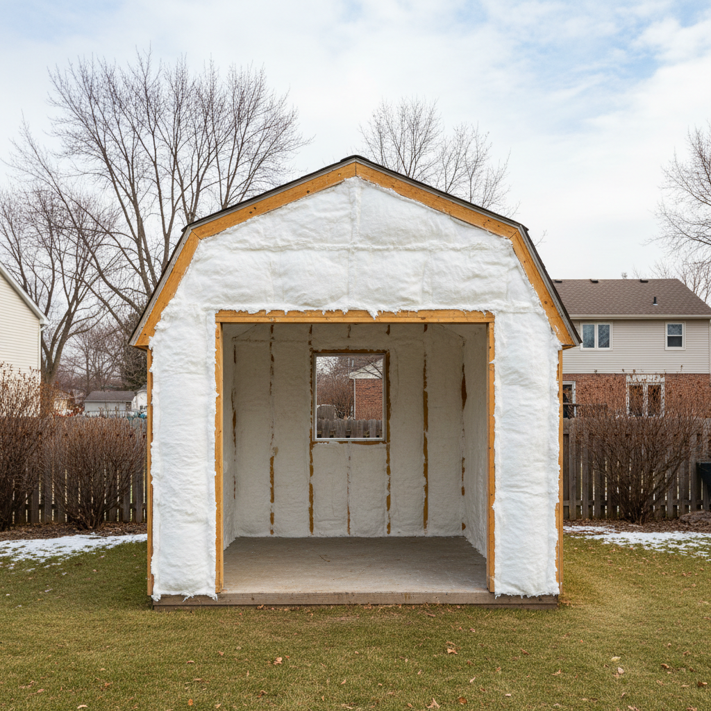 Completed shed insulation work at a residential property in Wheaton, IL