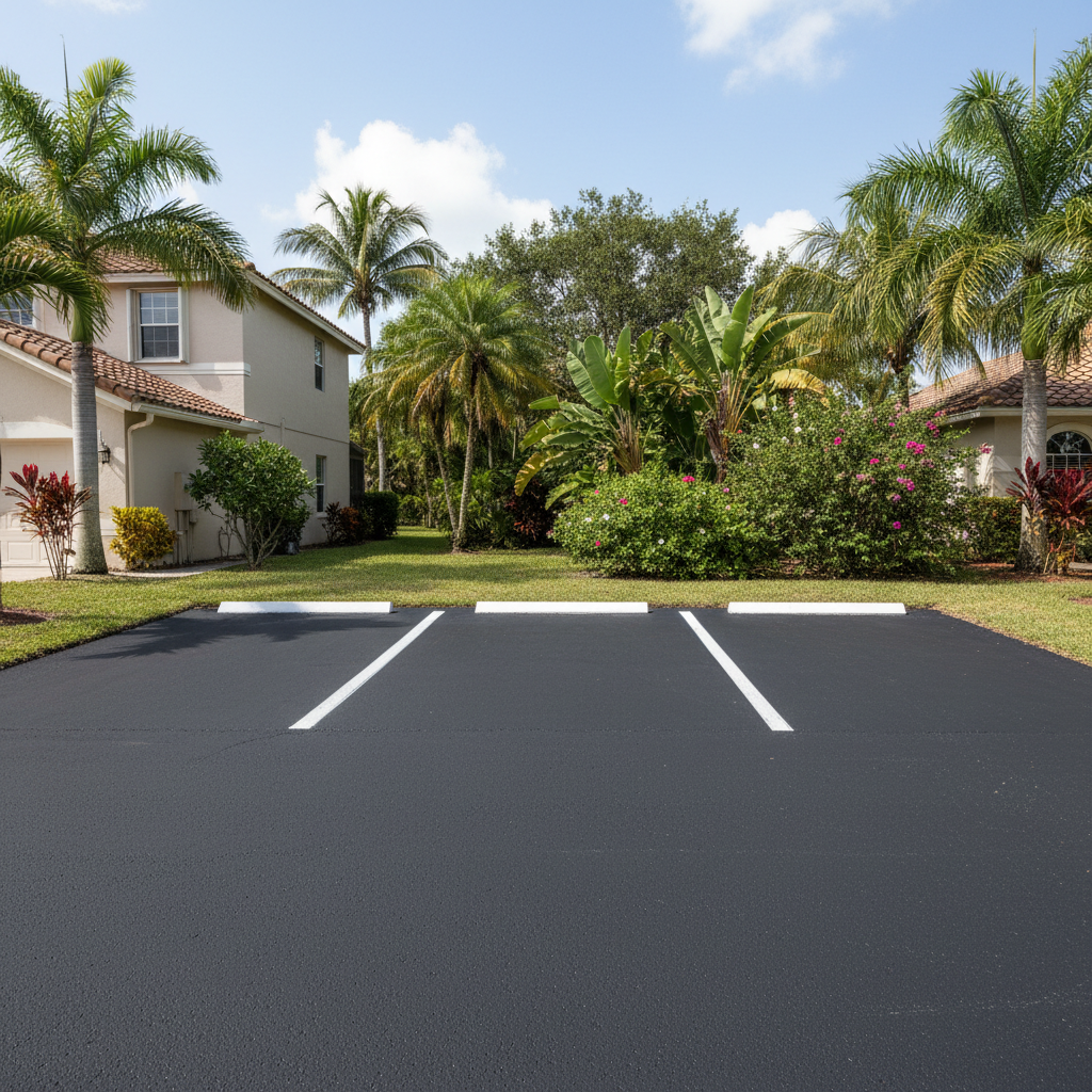 Completed parking lot paving work at a residential property in Sunrise, FL