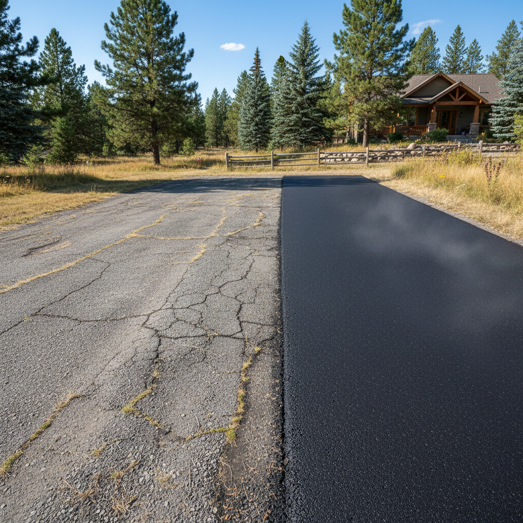 Completed asphalt repair work at a residential property in Bigfork, MT