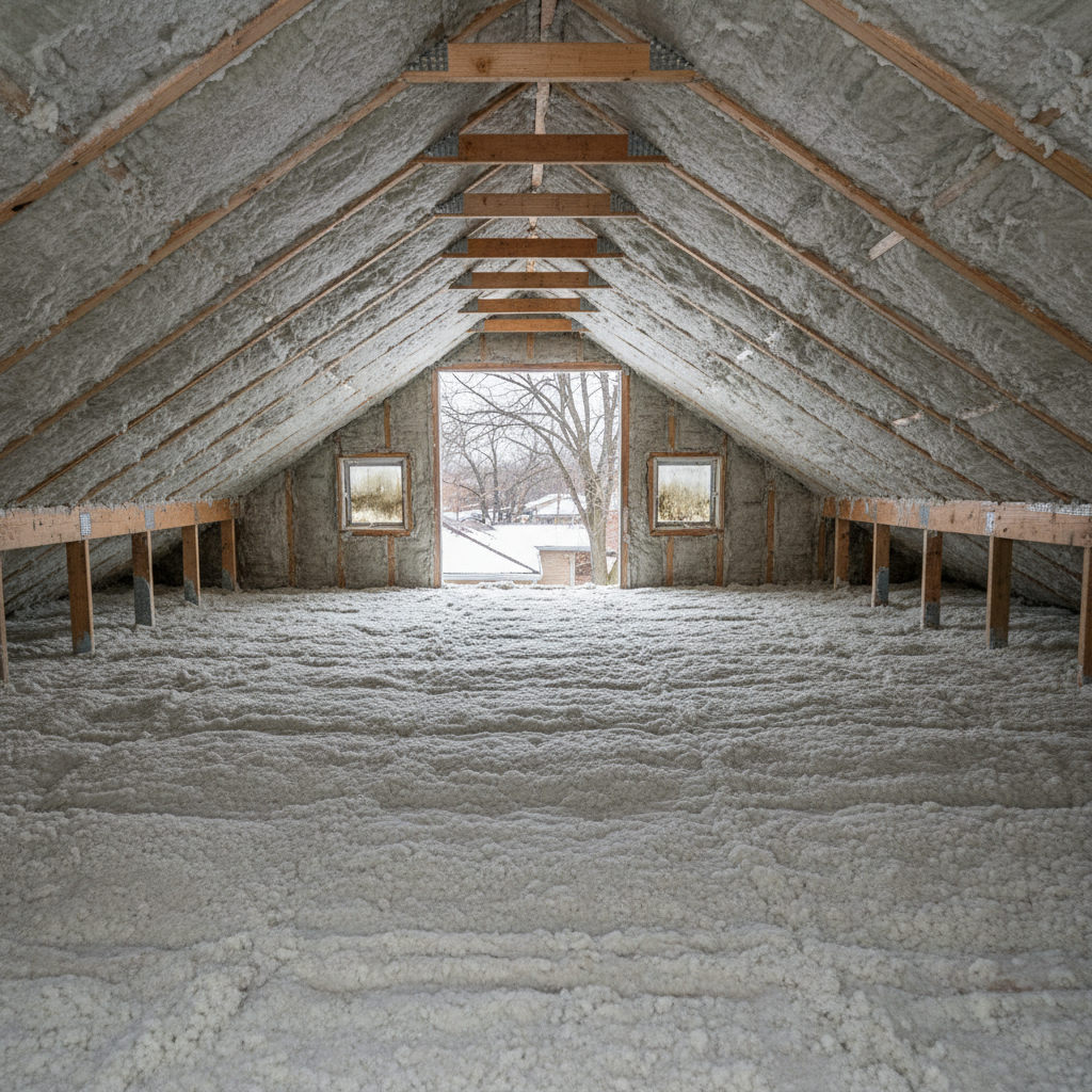 Completed attic insulation work at a residential property in Arlington Heights, IL