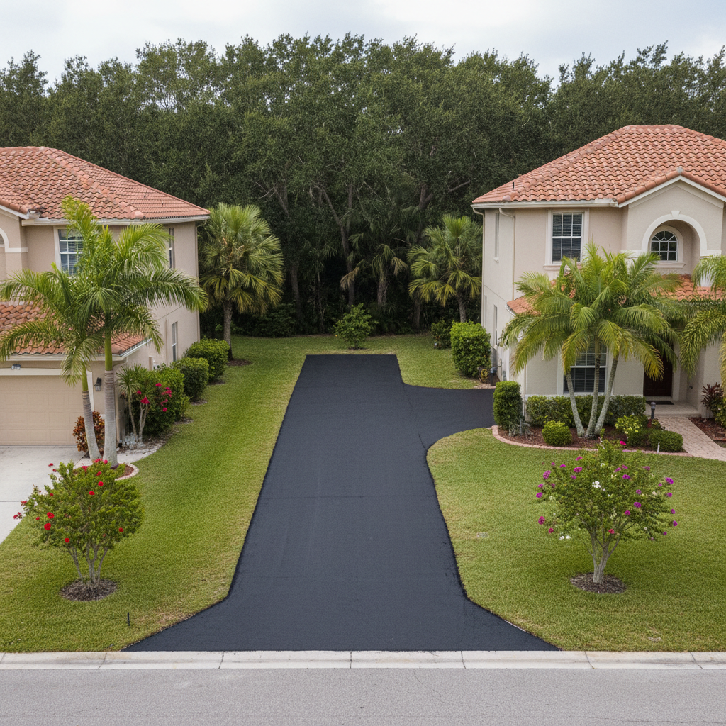 Completed asphalt paving work at a residential property in Sunrise, FL