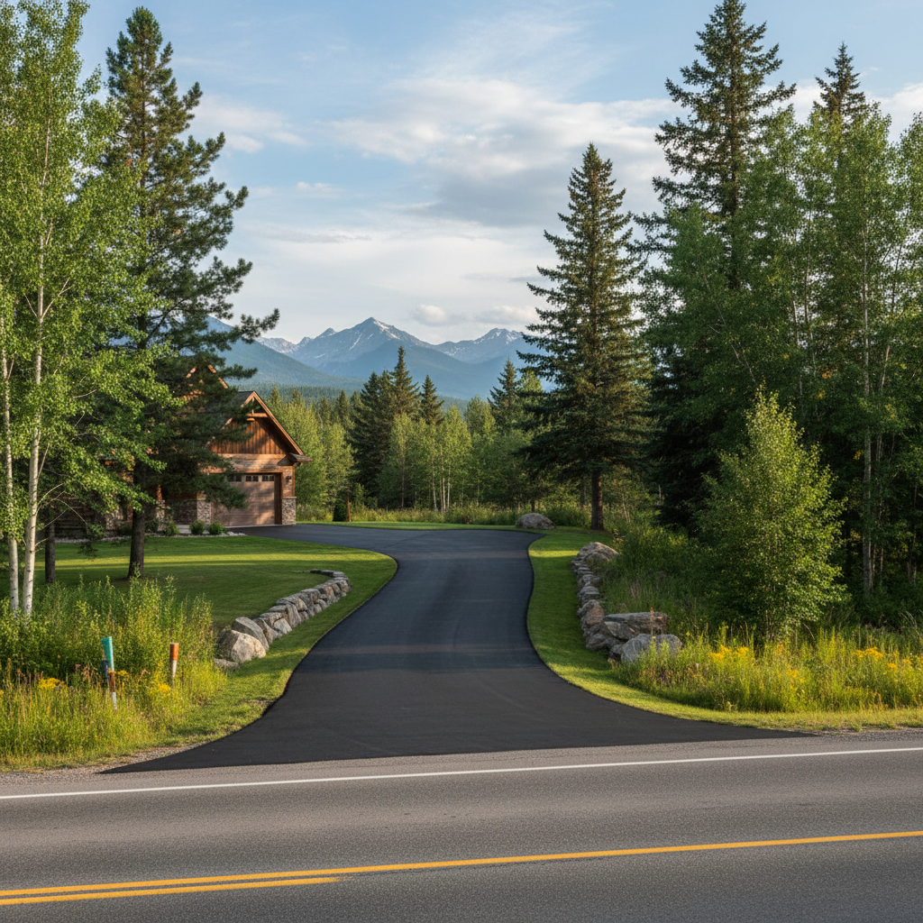 Completed driveway paving work at a residential property in Bigfork, MT