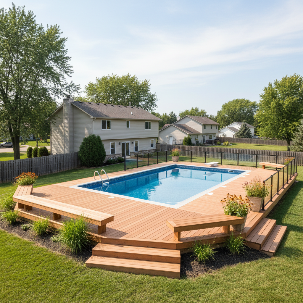 Completed pool decks work at a residential property in Fremont, NE