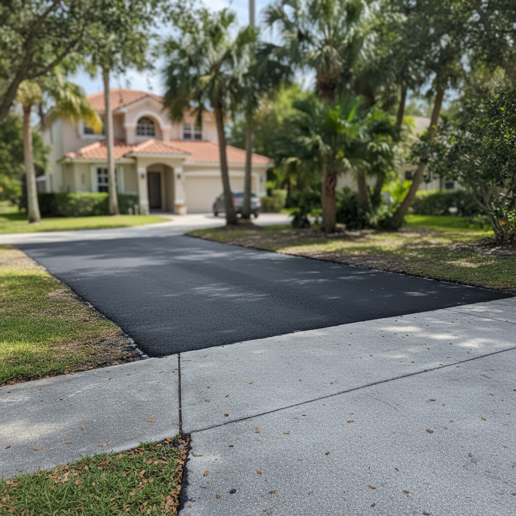 Completed asphalt repair work at a residential property in Sunrise, FL