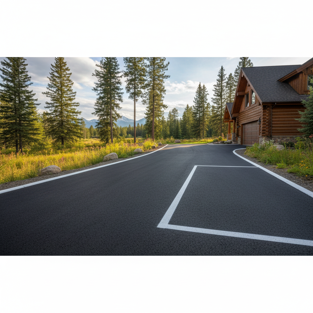 Completed asphalt striping work at a residential property in Bigfork, MT