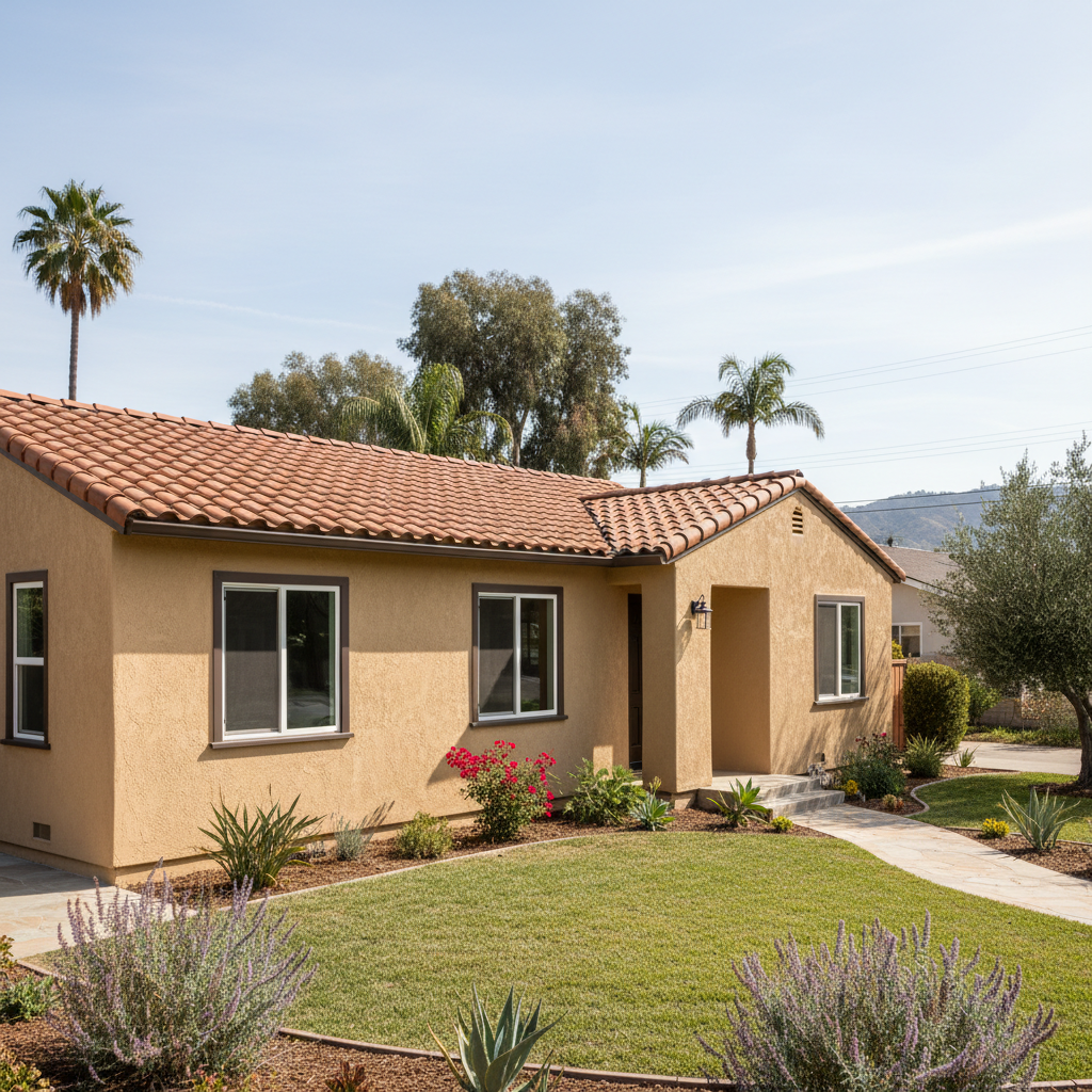 Completed stucco installation work at a residential property in Santa Ana, CA