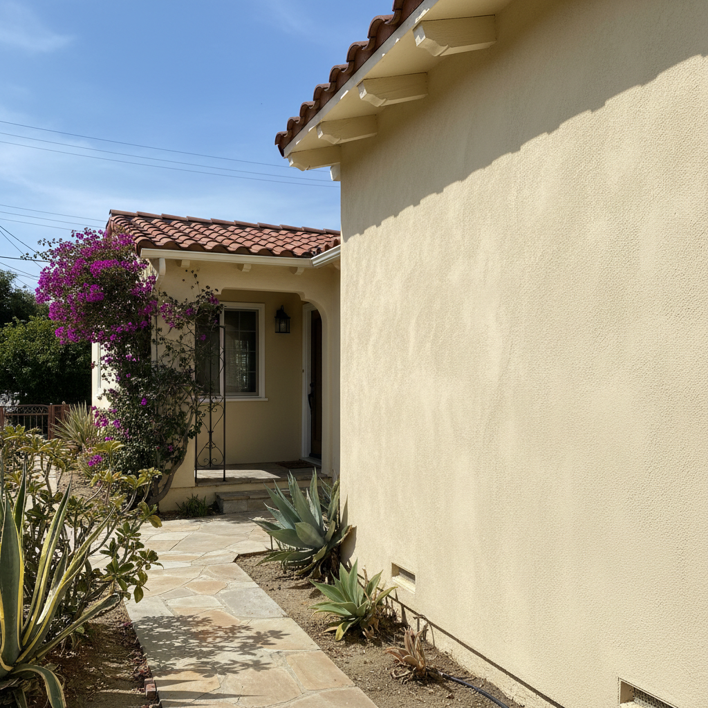 Completed stucco painting work at a residential property in Santa Ana, CA