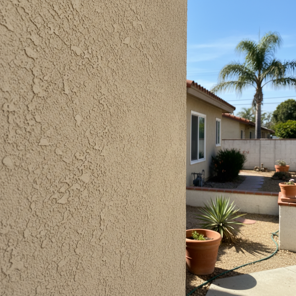 Completed stucco repair work at a residential property in Santa Ana, CA