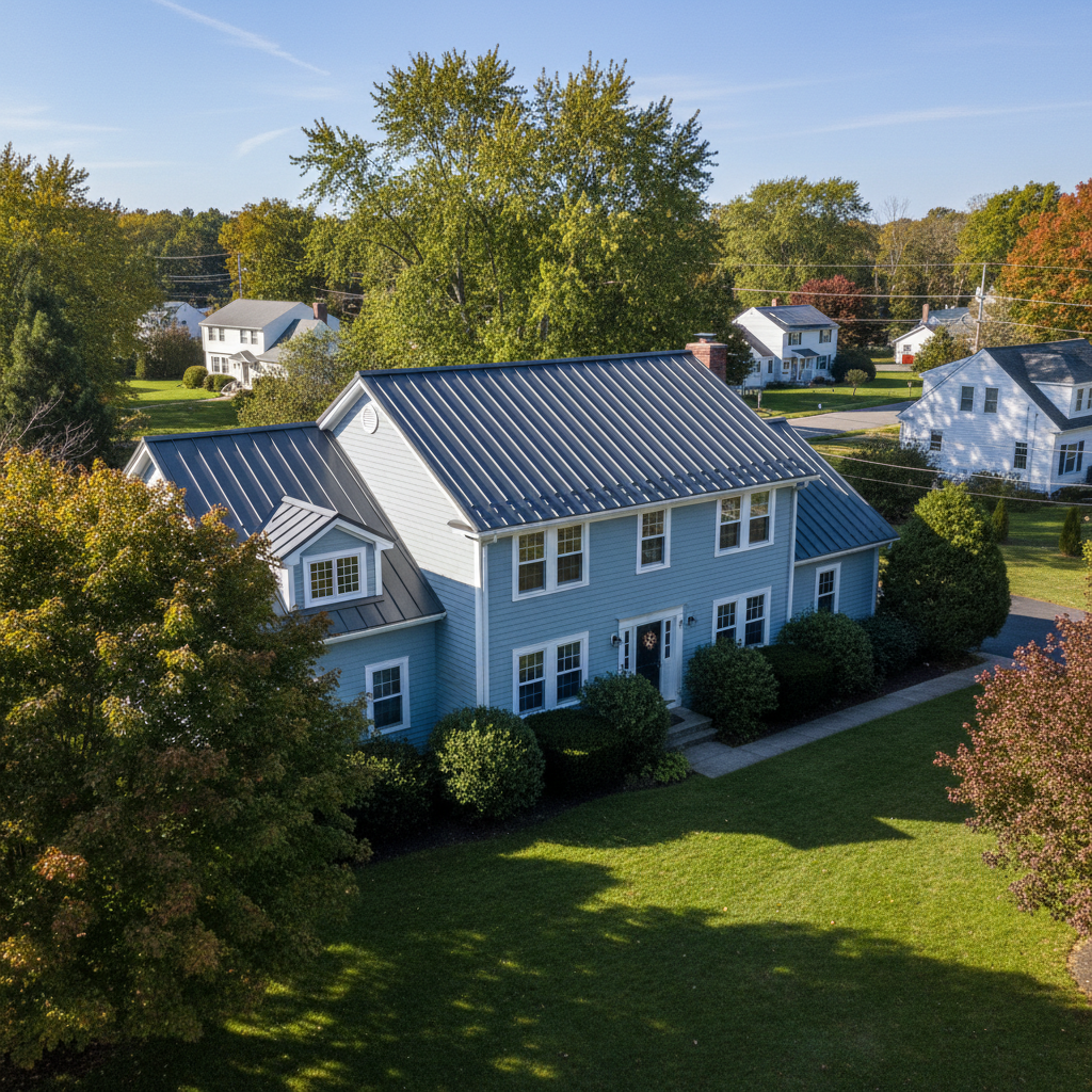 Completed metal roofing work at a residential property in North Kingstown, RI