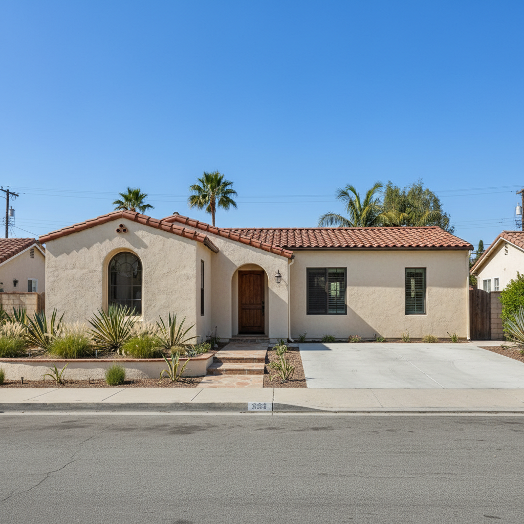 Completed stucco replacement work at a residential property in Santa Ana, CA